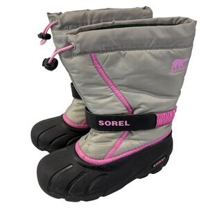 Sorel Youth Flurry Snow Boot Kids Size 3 Gray Pink Waterproof Insulated